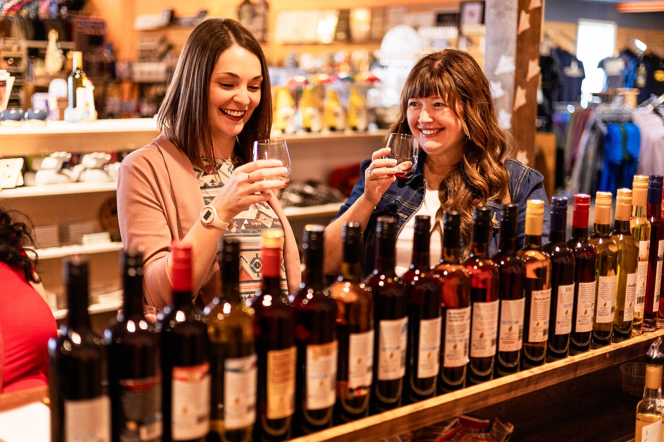 Guests tasting wine inside Great Auk Winery